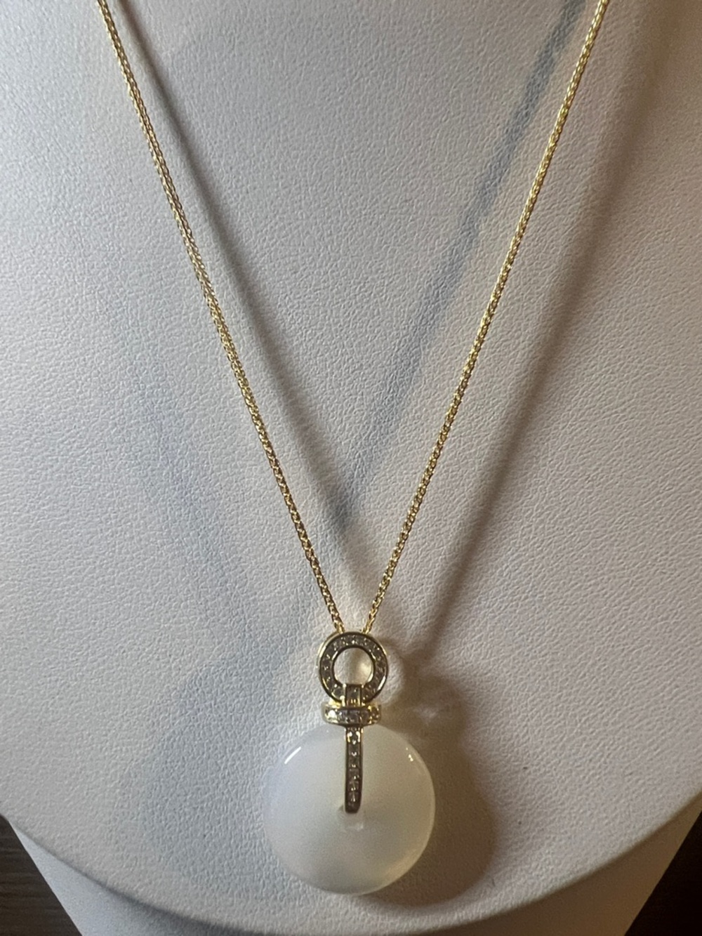24K Gold Plated Chain Necklace with White Jade Pendant - Women Jewelry - Picture 5 of 7
